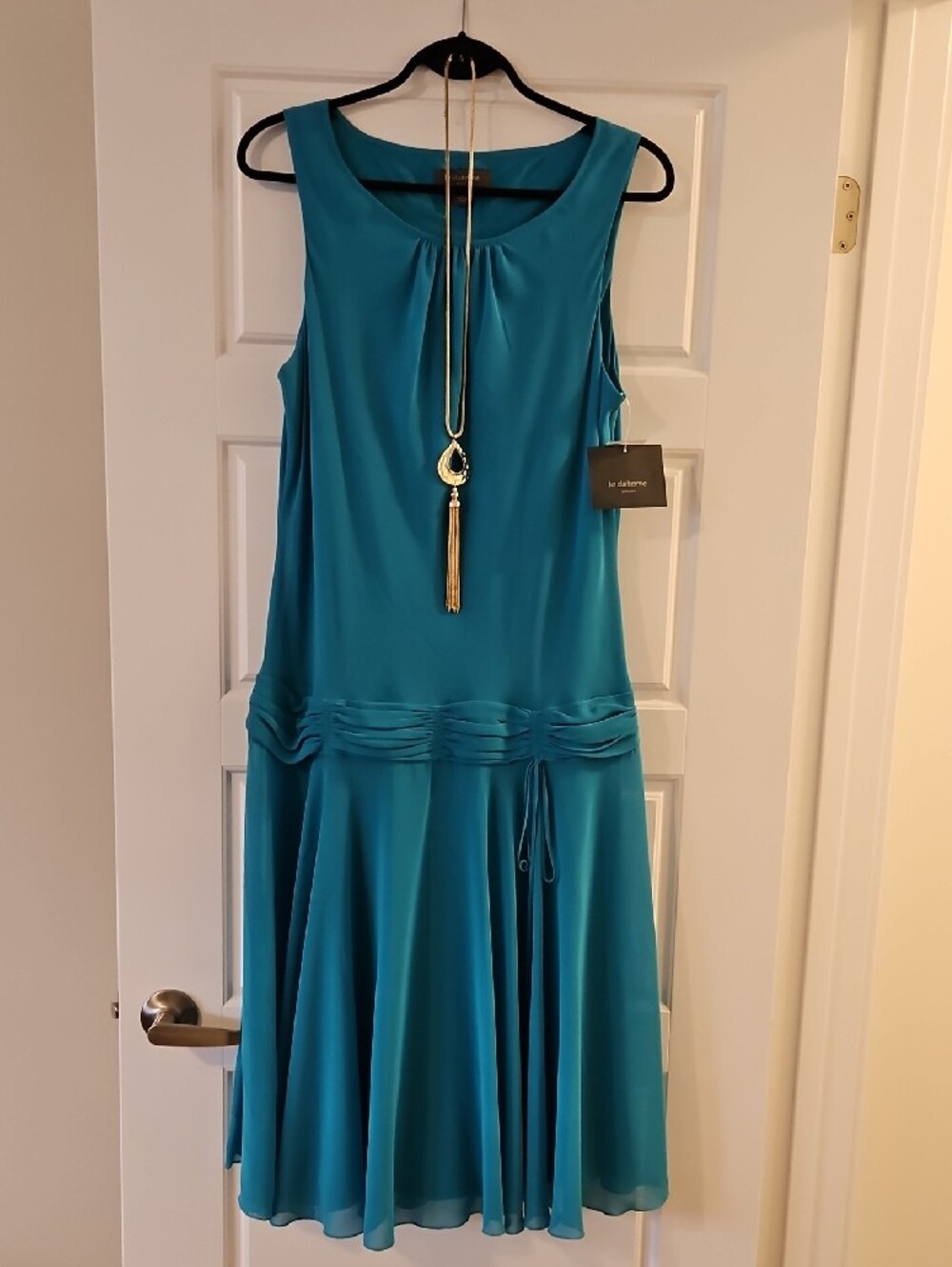 NWT Liz Claiborne Teal Sleeveless Midi Dress with Drop Waist - Picture 2 of 6